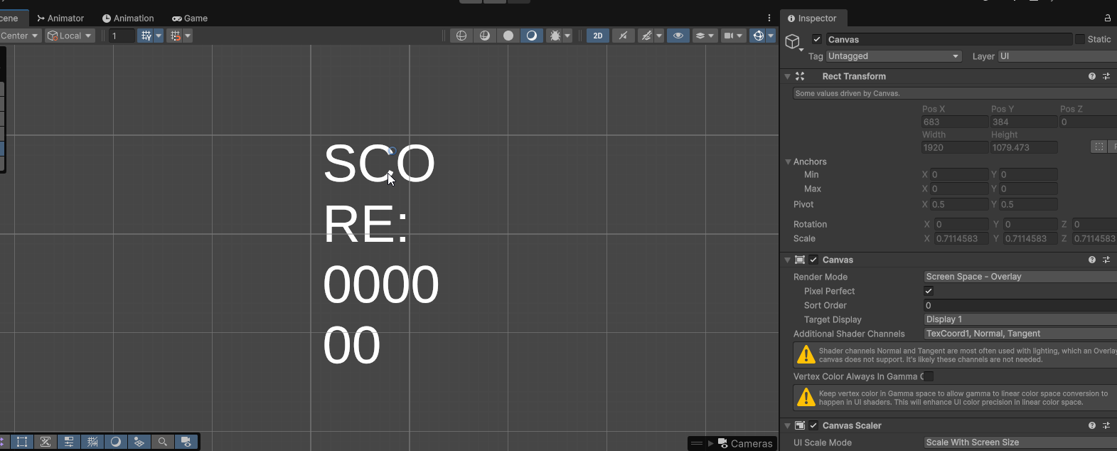 Animated image of changing the width of a rect transform to fit the the score text on a single line