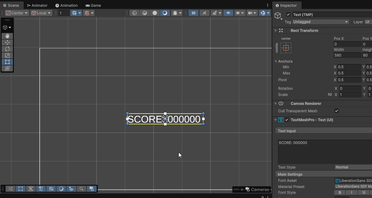 Animated image of moving position, anchor, and pivot to upper left corner of a text object