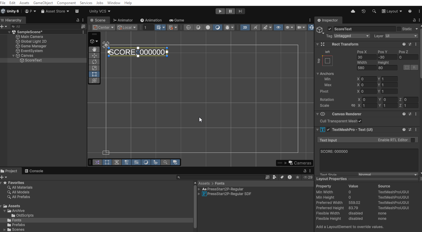 Animated image of a user creating a lives text within unity