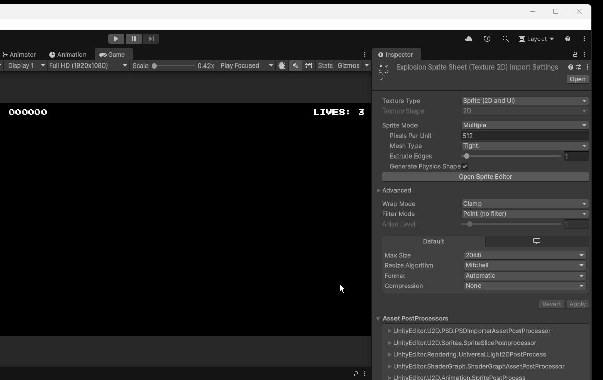 Animated gif of opening the sprite editor