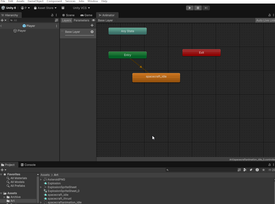 animated image of dragging in thrust animation into animator controller