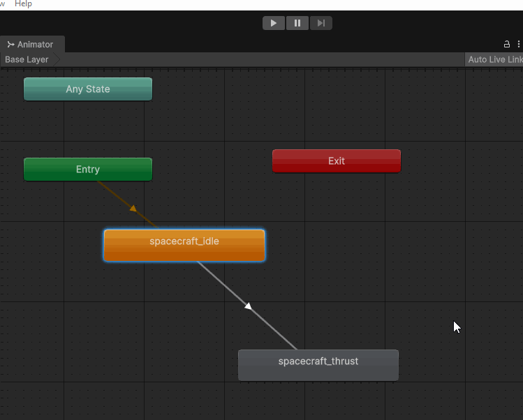 animated image of creating transition between thrust state and idle state