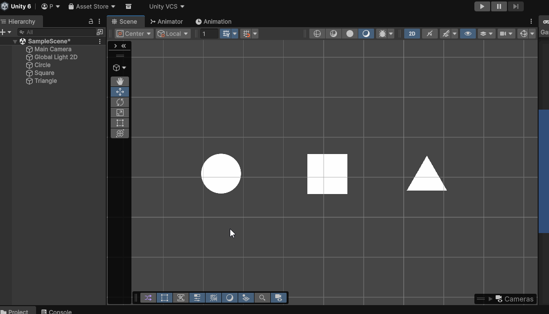 Gif recording showing the Unity Editor scene view with a user move a variety of objects around the scene