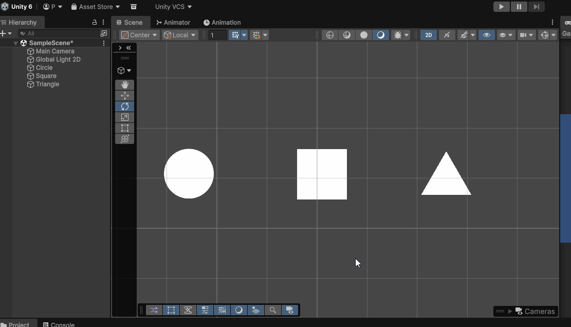 Gif recording showing the Unity Editor scene view with a user rotating a square