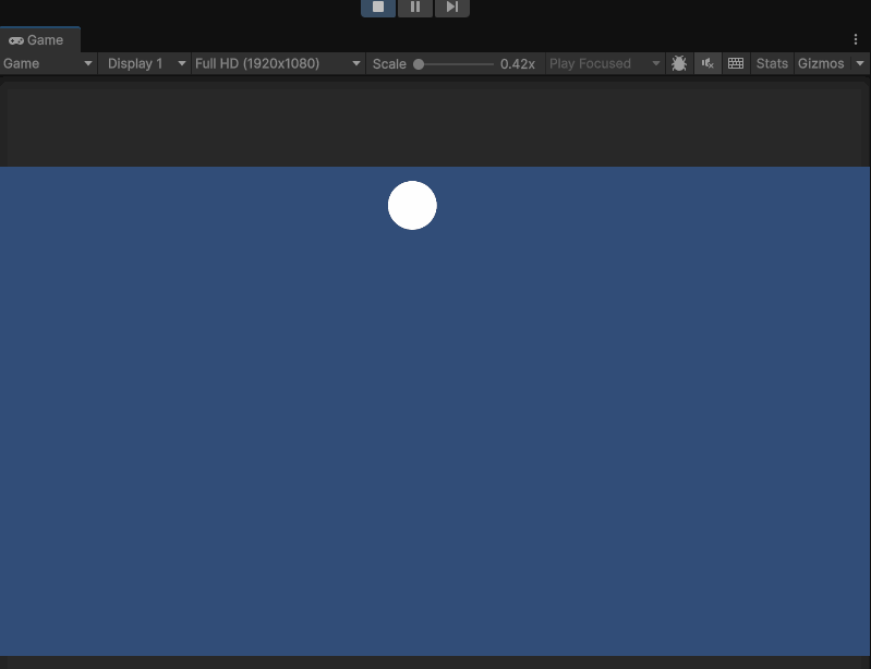 Gif recording of an white circle asteroid falling down the y axis of the screen as a result of gravity