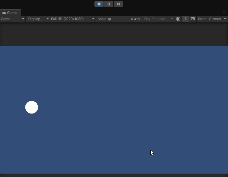 Animated gif of a circle moving across the unity scene to demonstrate the asteroid script