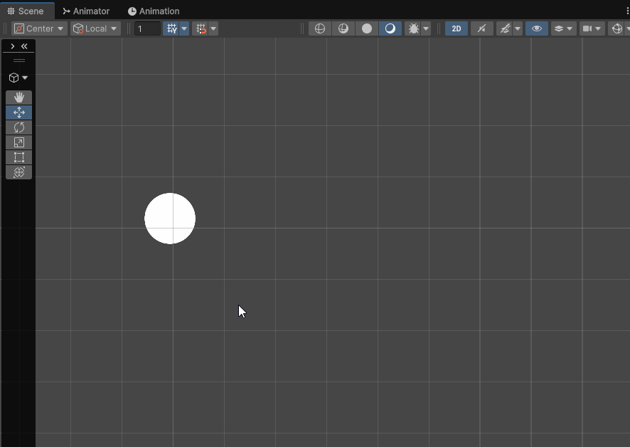 Animated gif of the unity user interface in which a user is right clicking on a circle to duplicate it and then is moving the duplicated circle to the right