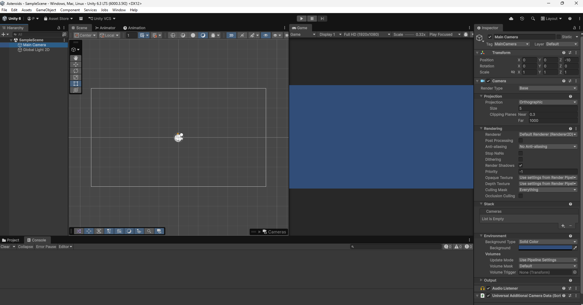 Screen shot of the unity user interface