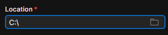 Screen shot of unity hub showing a blank value for the location to save the unity project