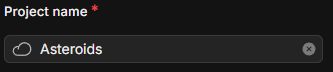 Screen shot of the project name input box within unity hub
