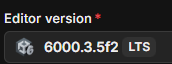 Screen shot showing unity editor version  6000.3.5f2 selected in unity hub