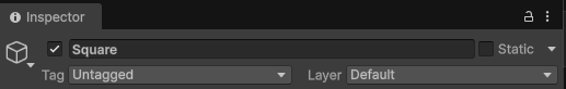 Screen shot showing the unity editor cropped to show the name of a game objects in the inspector window