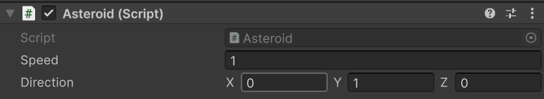 Screen shot showing speed and direction available within the inspector