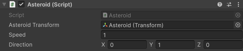 screen shot of the unity editor showing that value of our direction is equal to the up vector