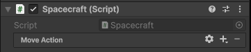 screen shot of the Unity editor showing that the spacecraft component contains a property