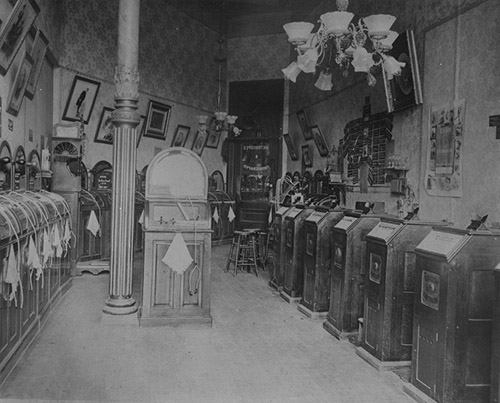 Patterned interior of Edison’s Phonograph and Gramophone Arcade in San Francisco, California