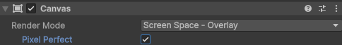 Image showing a unity screen shot of a canvas game object with the pixel perfect property checked on