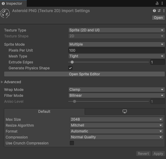 Image of inspector with asteroid selected