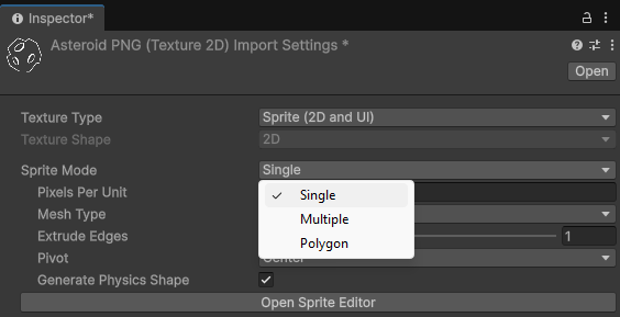 Image of setting sprite mode to single