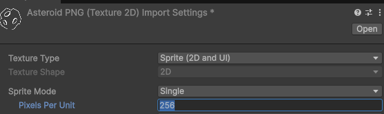 image showing pixels per unit changed to a value of 256