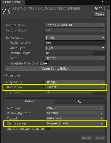 Image highlighting filter and compression settings