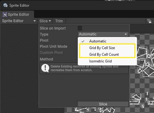 Image showing the type options highlighted