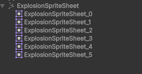 Image of explosion sprite in project window  contain six images
