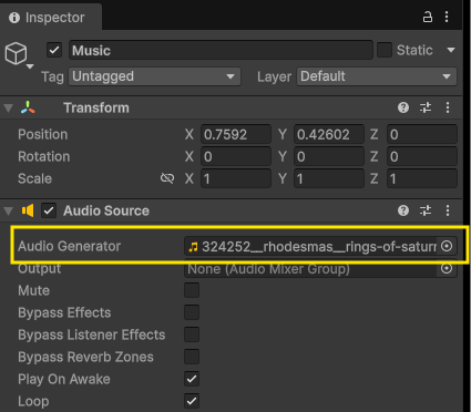 Image showing audio generator property containing background music