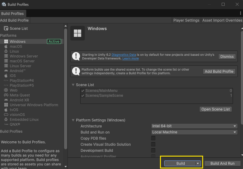 Image showing the build button highlighted