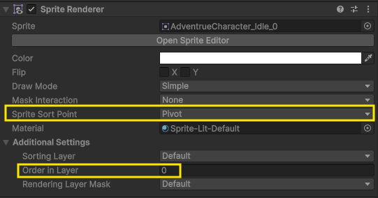 Image of sprite renderer component on player