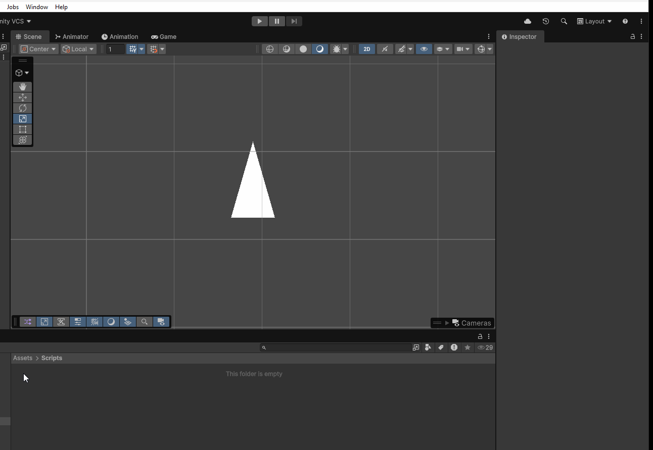 Animated gif of user creating a spacecraft script within the unity interface