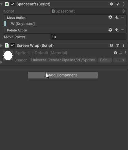 animated gif showing a user adding the keys A and D to a Rotate Action input action
