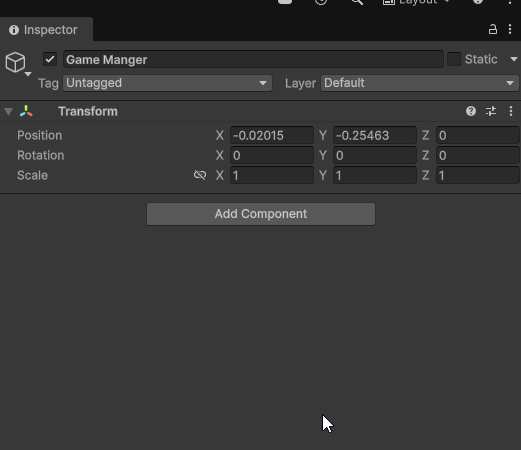 Animated gif showing a user adding a GameManager script to a game object