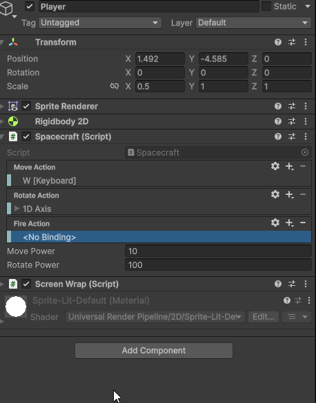 Animated gif of setting Fire Action to the Left Mouse Button
