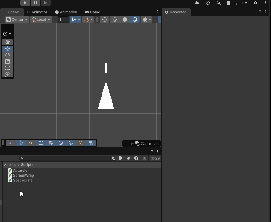 animated gif of a user creating a projectile script and adding it to a projectile game object within the unity edit